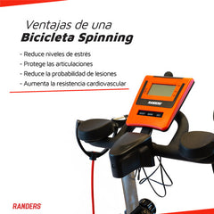 Bicicleta Fija Spinning Randers Arg-880sp Bandas Elásticas Color Negro