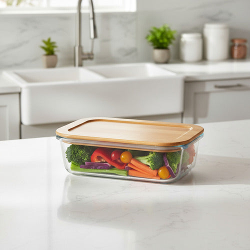 Taper Contenedor Vidrio Hermetico Bambu Carol De 1520ml Marrón Claro