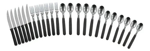 Juego Cubiertos 24 Pzas En Cubiertera Carol Colores Tradic Color Negro