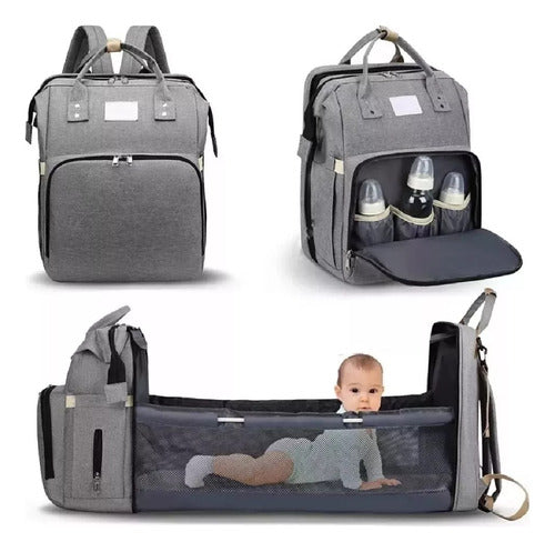 Mochila Maternal Multifunción Cuna Cambiador Para Bebe Negro Negro Liso