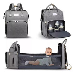 Mochila Maternal Multifunción Cuna Cambiador Para Bebe Gris Gris Claro Liso