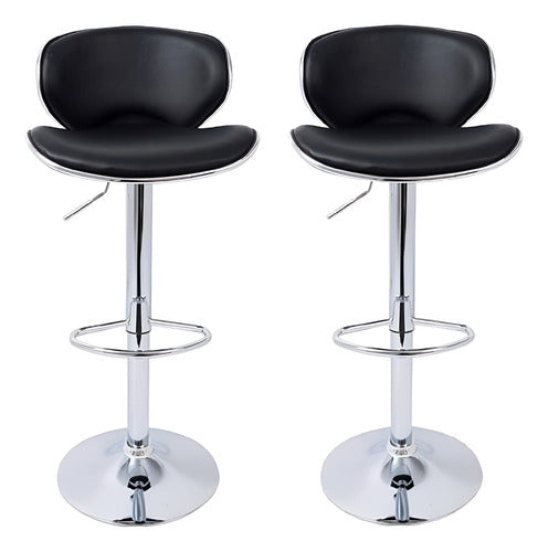 2 Banquetas Altas Taburete Tapizado Con Respaldo Negro Cromado Negro