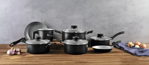 Batería De Cocina Completa Tramontina 7 Pzas Linz Aluminio Color Gris Oscuro