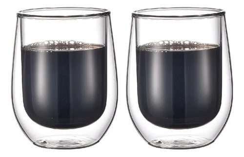 Set Carol De 2 Vasos De Vidrio Doble Pared + 2 Bandejas Blanco