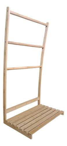 Toallero De Pie Para Baño 3 Cilindros Madera Altura 90cm Marrón Claro