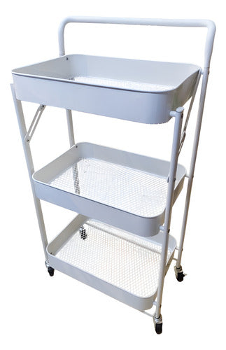 Carro Organizador Metal Blanco Plegable 3 Estantes Ruedas Cs Blanco