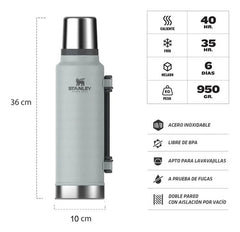 Termo Stanley 1.4 Lts Con Asas Y Tapon Cebador Gris
