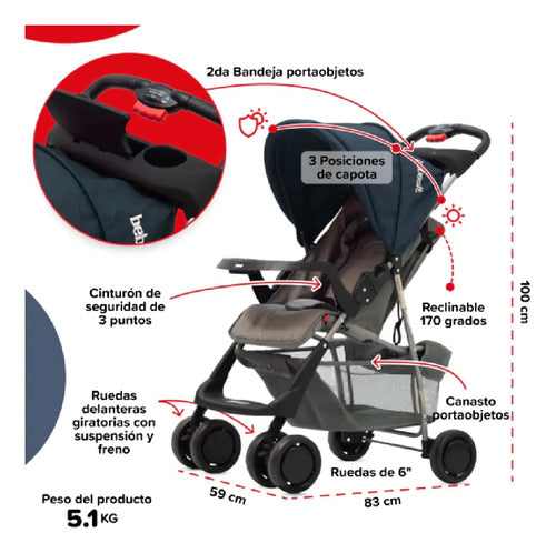 Cochecito Con Huevito Travel System Eos Bebesit 1337tsl Gris Gris Oscuro Negro