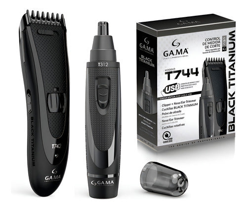 Pack 1 Clipper + 1 Trimmer Gama 144828 Titanium T744 Color Negro