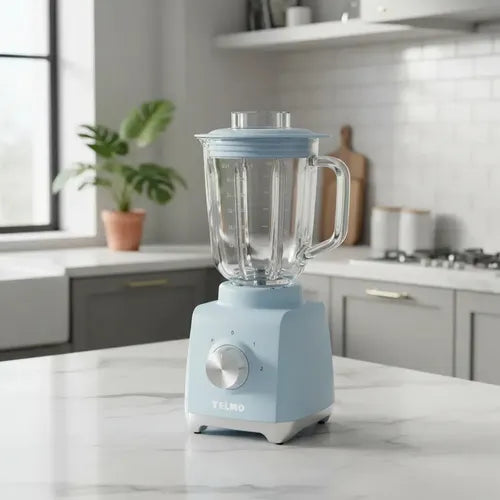 Licuadora De Mesa Yelmo Lc-1015 Jarra Vidrio 750w 1.5 Litros Celeste Cuchillas Inoxidable 2 Velocidades