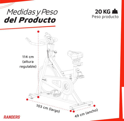 Bicicleta Fija Randers Arg-845sp Spinning Roja 6kg H.120k Cs Negro/rojo