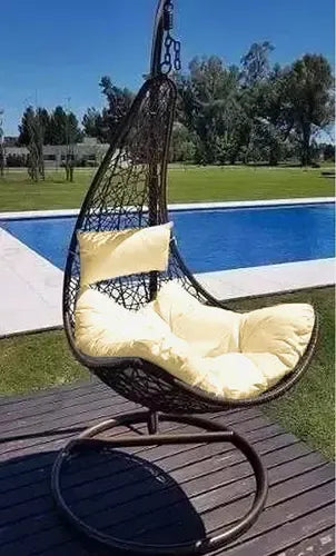 Sillon Hamaca Nido Colgante Simil Rattan Marron Tio Musa Color Marrón Huevito
