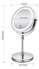 Espejo Redondo Gris Aluminio Pie Led 10x Tm Recargable Usb Maquillaje