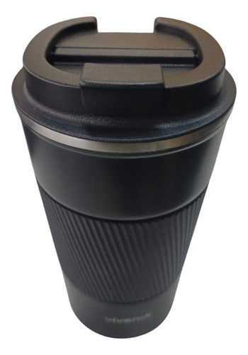 Vaso Termico Acero Inox Con Tapa Frio Calor Vivendi Negro Negro Lisa
