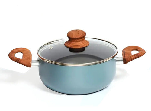 Set Bateria Cocina 7 Pz Carol Antiadherente Cacerola Sarten Azulino