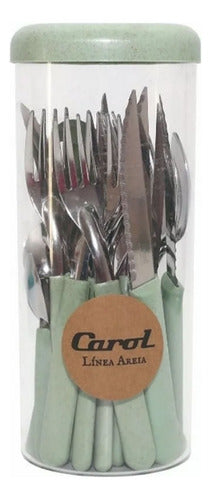 Juego De Cubiertos Carol X 24 + Frasco De Areia Color Verde Areia