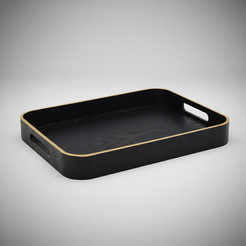 Bandeja Rectangular De Madera C/asas Carol 35 X 28 X 4,5cm Negro