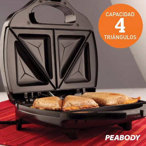 Sandwichera Peabody Pe-s6191 Antiadherente 4 Triangulos Negro