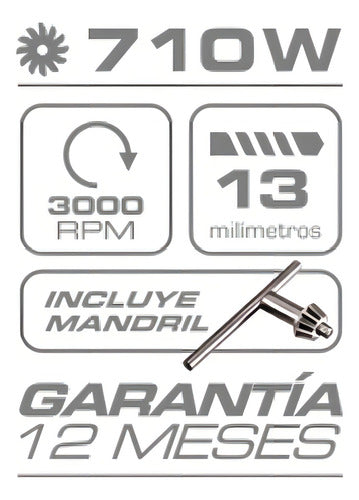 Taladro Eléctrico Percutor 710w 13mm Daihatsu Ti710 3000rpm 50hz Color Rojo Frecuencia 50 Hz Funciones De Reversa Y Percutor Y Traba Para Operación Continua