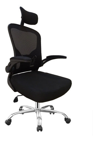 Sillon Silla De Pc Y Oficina Oon Apoyacabezas Y Base Cromada Negro Mesh/tela