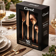 Juego De Cubiertos Carol Premium 16 Piezas Acero Inox Cobre Marrón