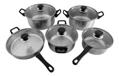 Juego Batería Set Cocina 11 Piezas Sarten Cacerola Pava Cts Gris