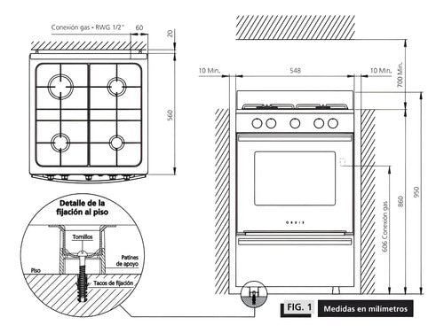 Cocina A Gas Orbis 858ap4m Plana Inoxidable De 55cm Gris/acero