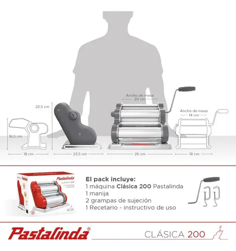 Máquina de Pasta Pastalinda Clásica 200 Gris Acero Inoxidable
