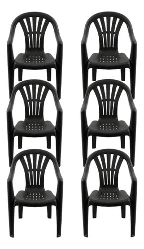 6 Sillas Plasticas Apilables H:100k Interiores Exteriores Tm Negro Lisa