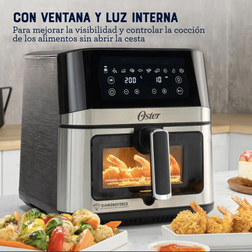 Freidora De Aire Digital Oster Con Ventana 7.5 Litros Gris