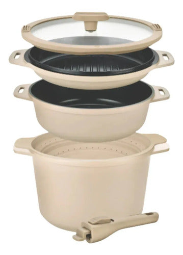 Set De Bateria Carol 6 En 1 Cacerola Bifera Colador Beige