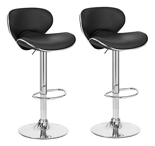 2 Banquetas Altas Taburete Tapizado Con Respaldo Negro Cromado Negro