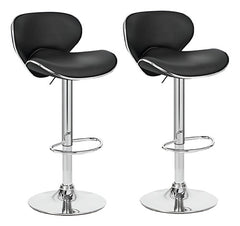 2 Banquetas Altas Taburete Tapizado Con Respaldo Negro Cromado Negro