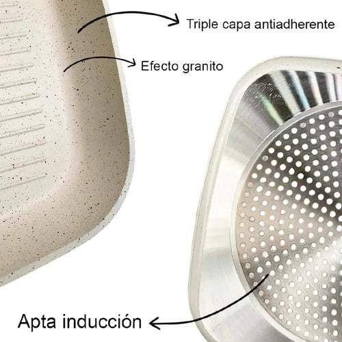 Set 7 Piezas Carol Cacerola Panquequera Wok Bifera Cubiertos Crema