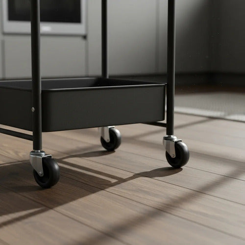 Carro Organizador Metal Negro Plegable 3 Estantes C/ruedas C Negro