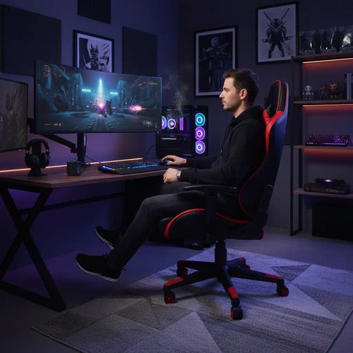 Silla Reclinable Para Oficina Pc Gamer Vivendi Negro Rojo Negro