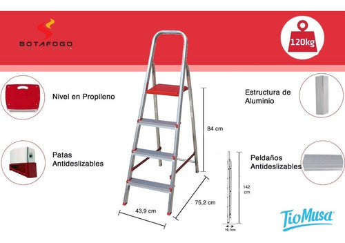 Escalera Aluminio Plegable De 4 Escalones Botafogo 120kg - Aluminio