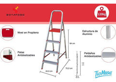 Escalera Aluminio Plegable De 4 Escalones Botafogo 120kg - Aluminio