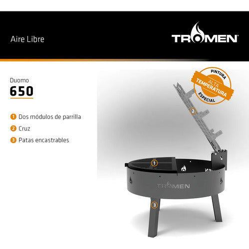 Fogón Asador Tromen Duomo 650 Apto Carbón Leña + Estaca Cruz