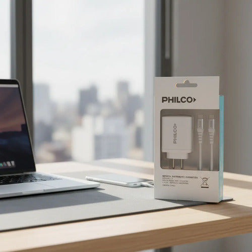 Cargador Dual De Pared Philco 65w Usb-c Usb-a C/cable Usb-c Blanco