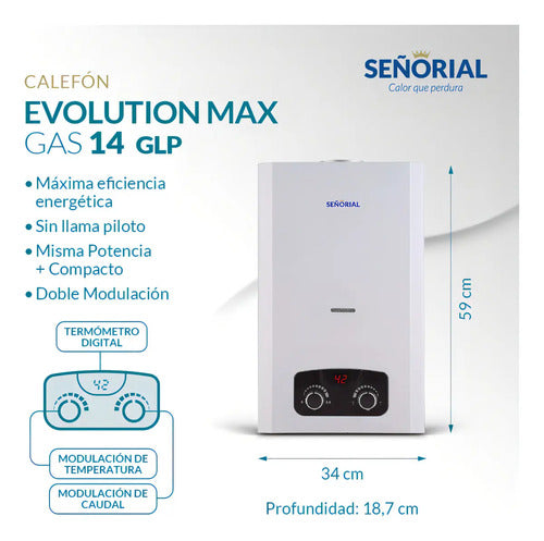Calefón Gas Licuado Glp 14 L/min Señorial Evolution Max Blanco