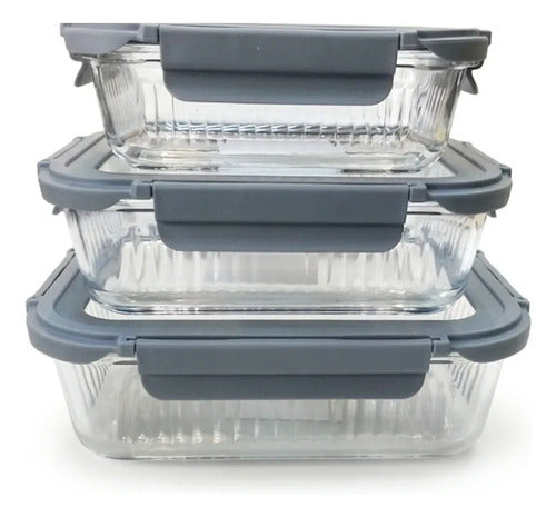 Set De 3 Tapers Contenedor De Vidrio Tapa Hermetica Carol Gris