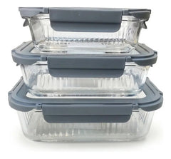 Set De 3 Tapers Contenedor De Vidrio Tapa Hermetica Carol Gris