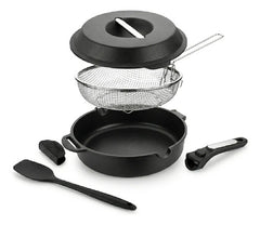 Set Carol Cacerola 28cm Sarten Freidor Alum Fundido 10 Usos Negro