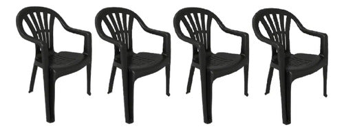 4 Sillas Plasticas Apilables H:100k Interiores Exteriores Tm Negro Lisa
