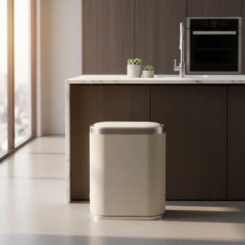 Cesto Basura Rectangular Inteligente Con Sensor Vivendi 12l Beige