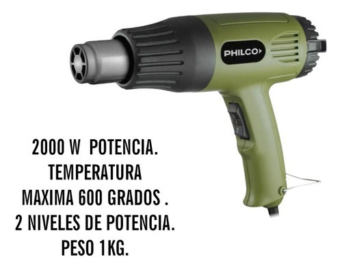 Pistola Aire Caliente Philco Pa2001 2000w 600°c Verde 2 Vel