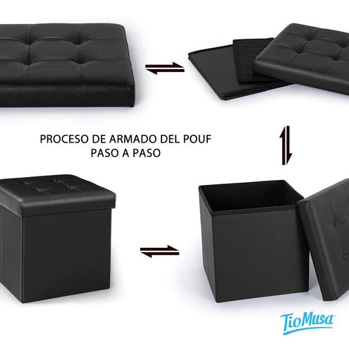Puff Baulera Plegable Tm Guardado Capitone  38x38 Negro   Negro