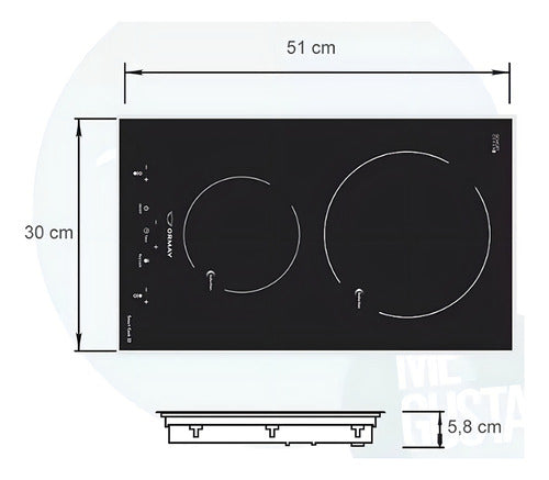 Anafe Inducción Empotrable Ormay Smart Cook I2 2 Focos Táctil 3600w Negro