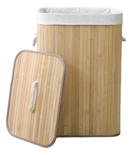Canasto Cesto Ropa Sucia Tapa Bambu Organizador Grande Color Marrón